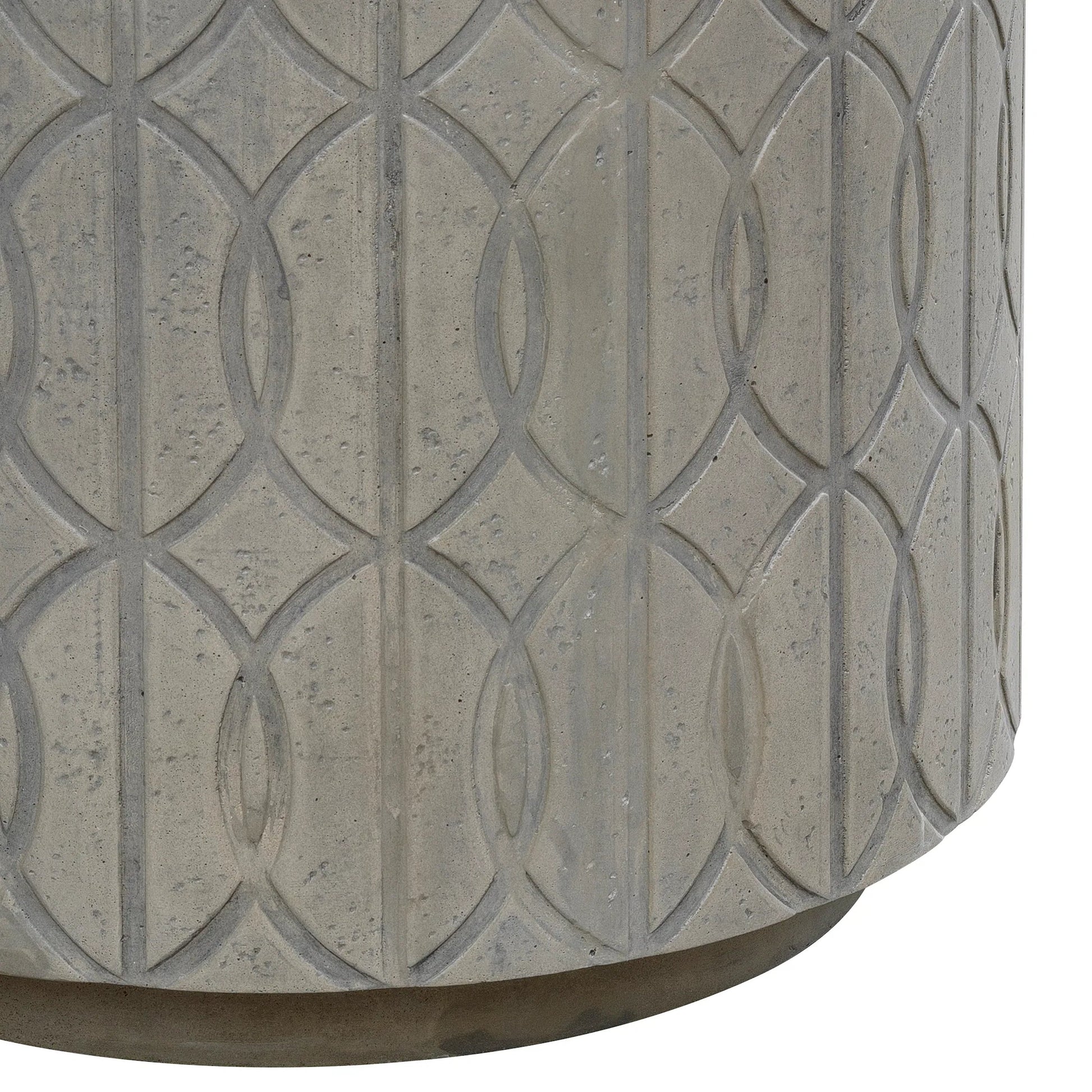 Trellis Outdoor End Table by Sunset West in gray. Made from glass fiber reinforced concrete in a modern style.