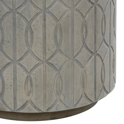 Trellis Outdoor End Table by Sunset West in gray. Made from glass fiber reinforced concrete in a modern style.