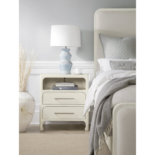 Serenity Nightstand by Hooker Furniture in sand dollar, champagne. Made from wood, raffia in a modern style.
