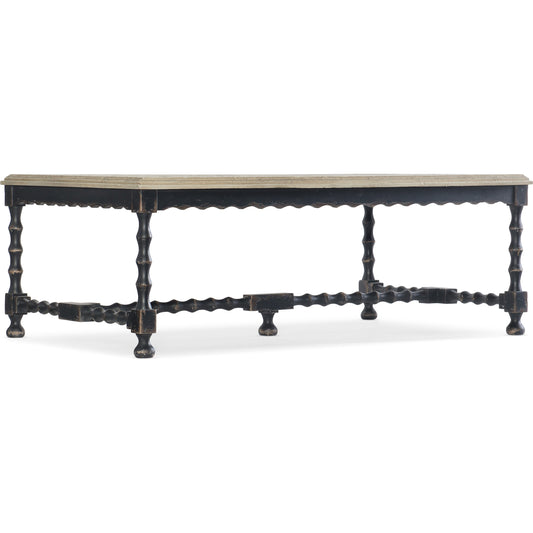 Ciao Bella Cocktail Table by Hooker Furniture in black, flaky white. Made from maple veneers, solid-wood edge top in a traditional style.
