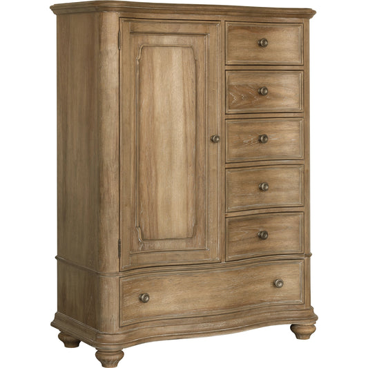 Weston Hills Door Chest by Pulaski Furniture in flax seed. Made from hardwood solids, hickory veneers in a traditional style.