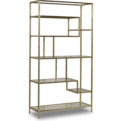 Etagere by Hooker Furniture in champagne gold. Made from iron with glass in a modern style.