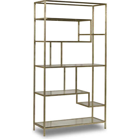 Etagere by Hooker Furniture in champagne gold. Made from iron with glass in a modern style.