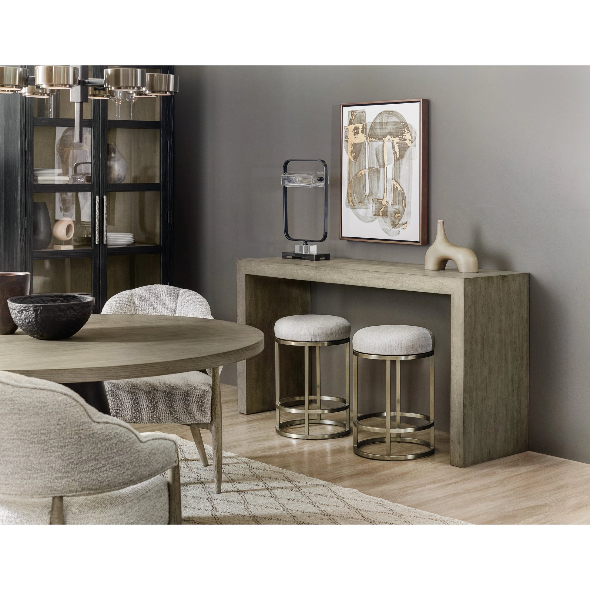 Linville Falls Laurel Creek Counter Stool by Hooker Furniture in beige and remington porcelain, champagne. Made from metal, fabric in a modern style.