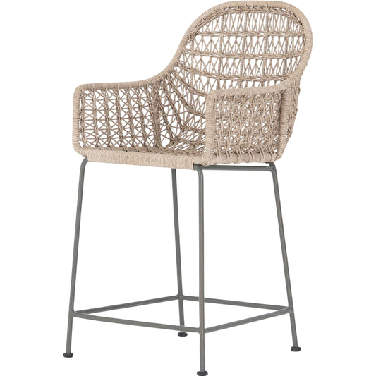 Bandera Counter Stool by Four Hands in vintage white and gray bronze. Made from unique in a coastal style.