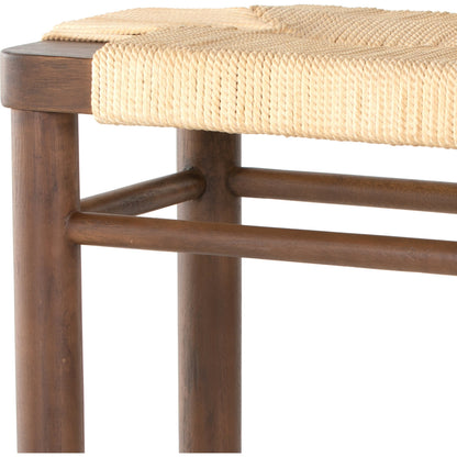 Shona Stool by Four Hands in russet mahogany, vintage cotton. Made from solid mahogany, cotton rope in a rustic style.