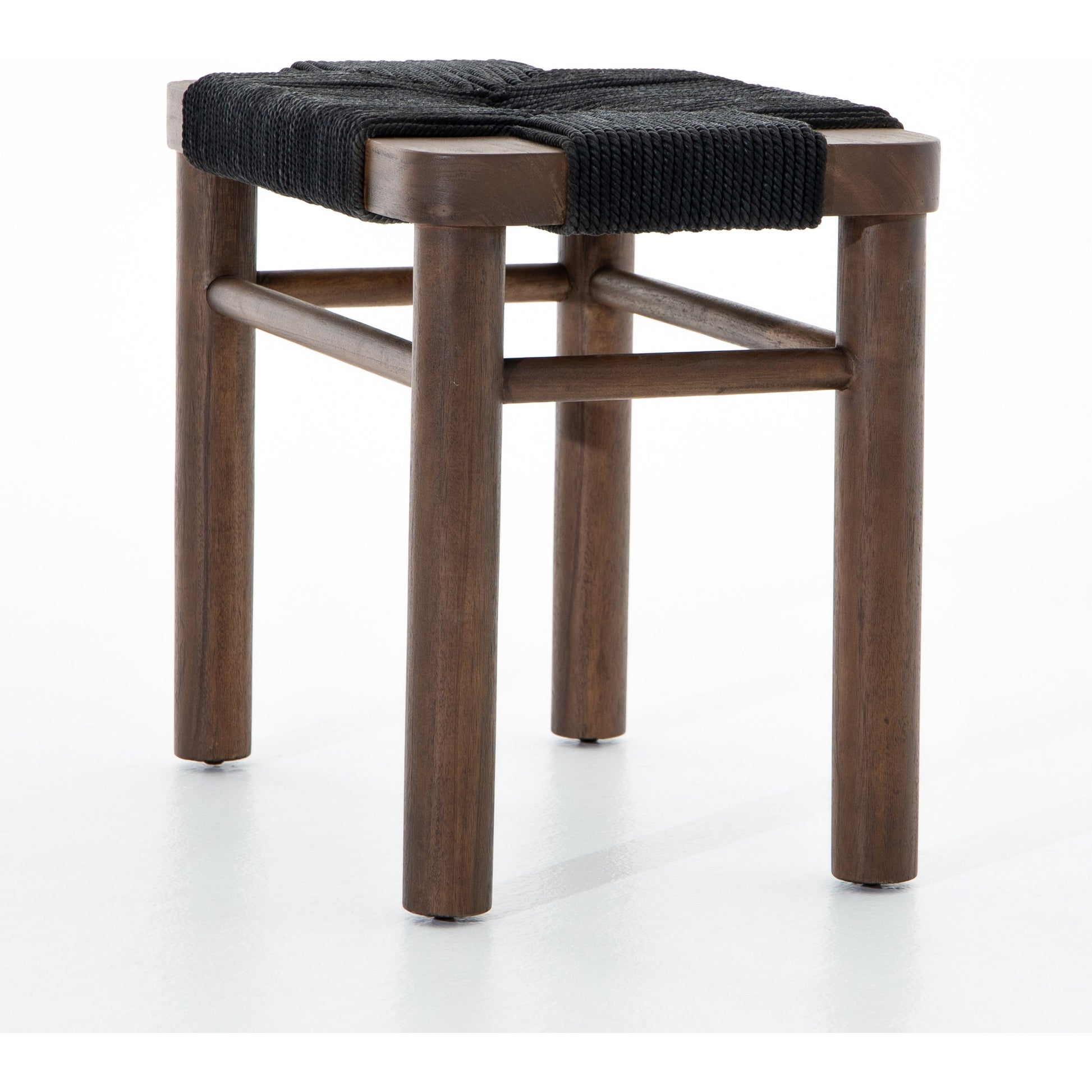 Shona Stool by Four Hands in russet mahogany, vintage cotton. Made from solid mahogany, cotton rope in a rustic style.