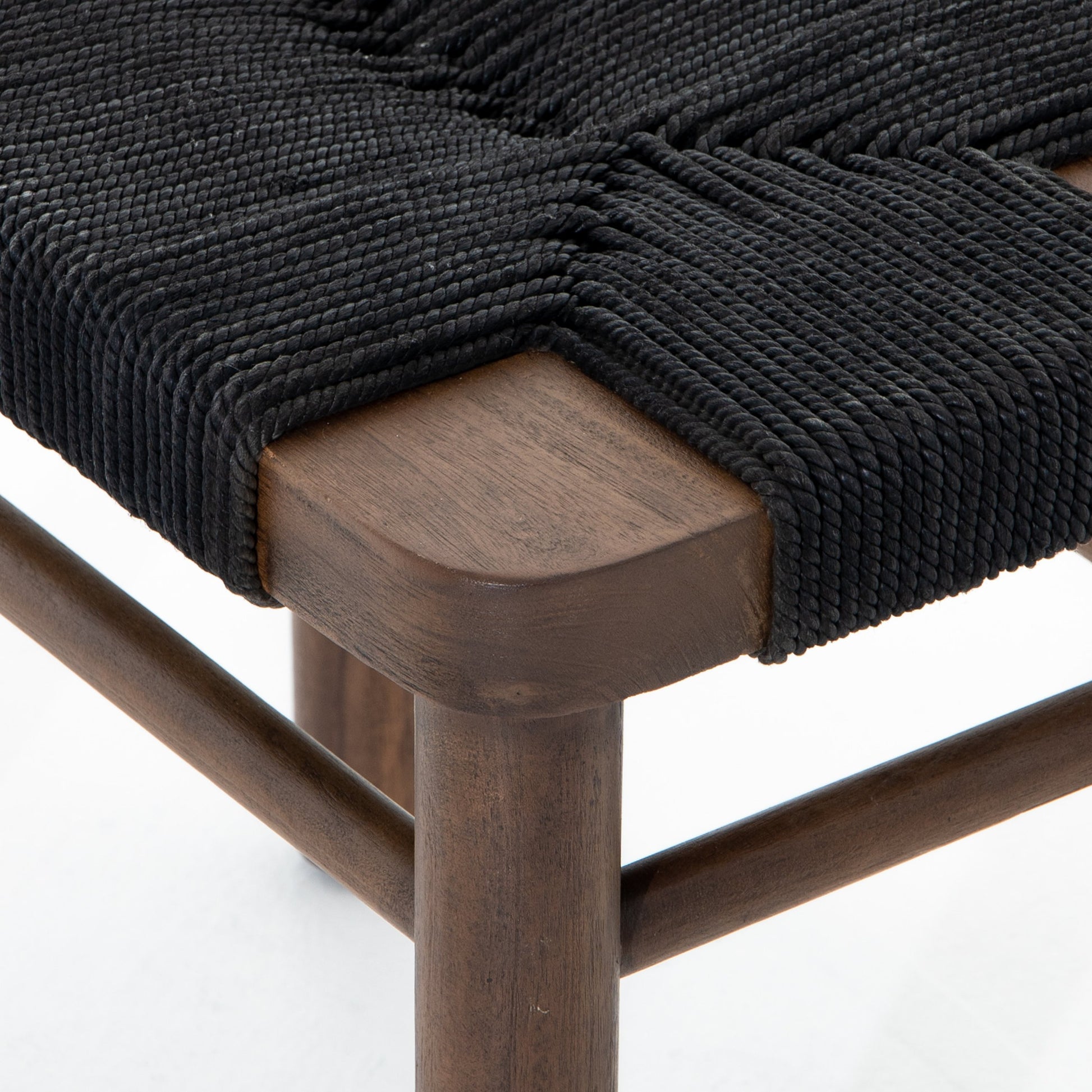 Shona Stool by Four Hands in russet mahogany, vintage cotton. Made from solid mahogany, cotton rope in a rustic style.