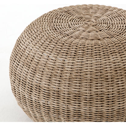 Phoenix Outdoor Accent Stool by Four Hands in vintage white. Made from 100% polyethylene, aluminum in a coastal style.