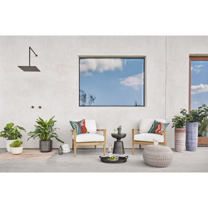 Phoenix Outdoor Accent Stool by Four Hands in vintage white. Made from 100% polyethylene, aluminum in a coastal style.