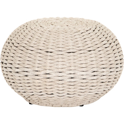 Phoenix Outdoor Accent Stool by Four Hands in vintage white. Made from 100% polyethylene, aluminum in a coastal style.