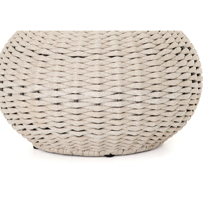 Phoenix Outdoor Accent Stool by Four Hands in vintage white. Made from 100% polyethylene, aluminum in a coastal style.