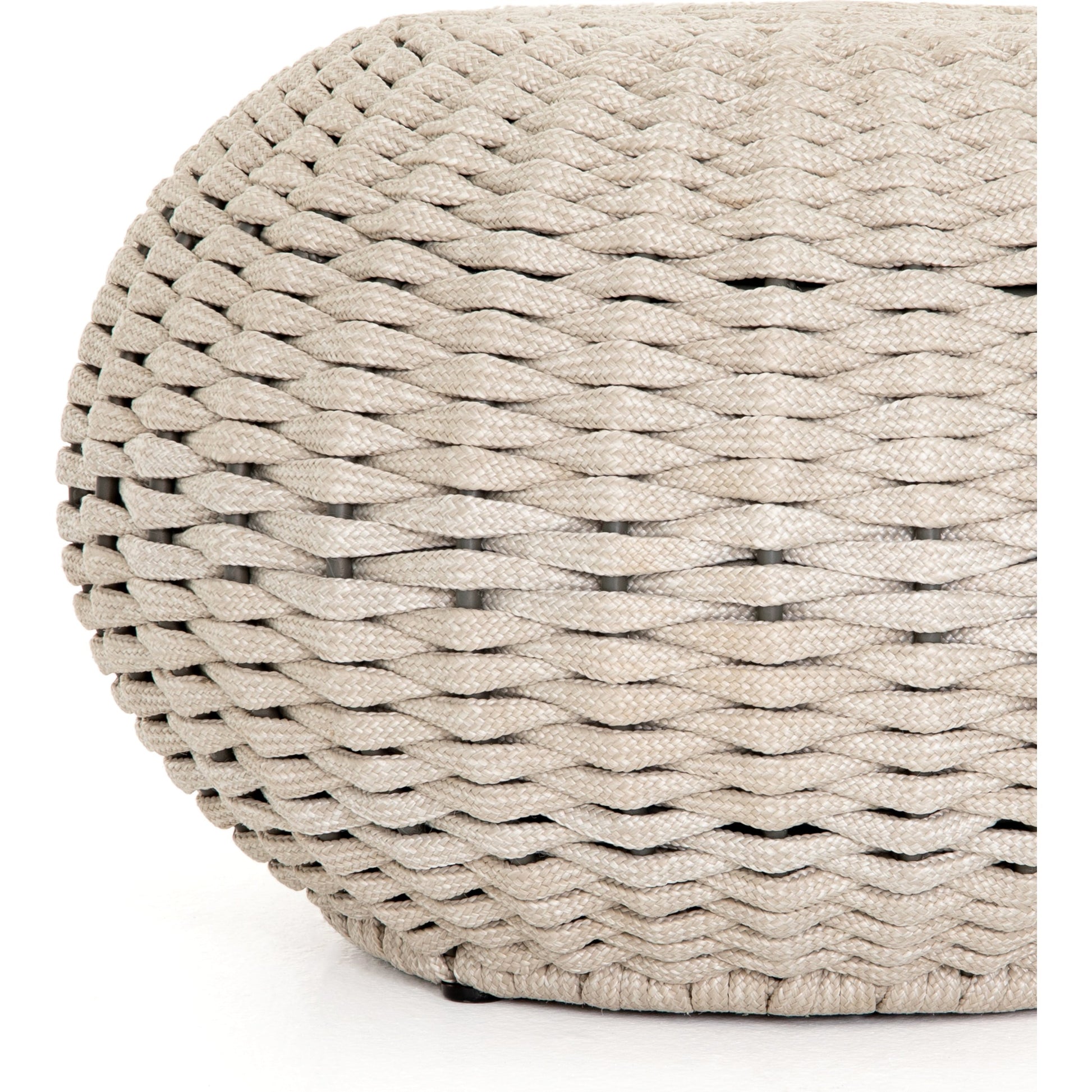 Phoenix Outdoor Accent Stool by Four Hands in vintage white. Made from 100% polyethylene, aluminum in a coastal style.