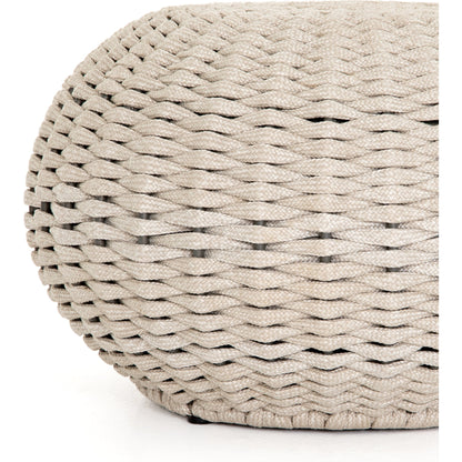 Phoenix Outdoor Accent Stool by Four Hands in vintage white. Made from 100% polyethylene, aluminum in a coastal style.