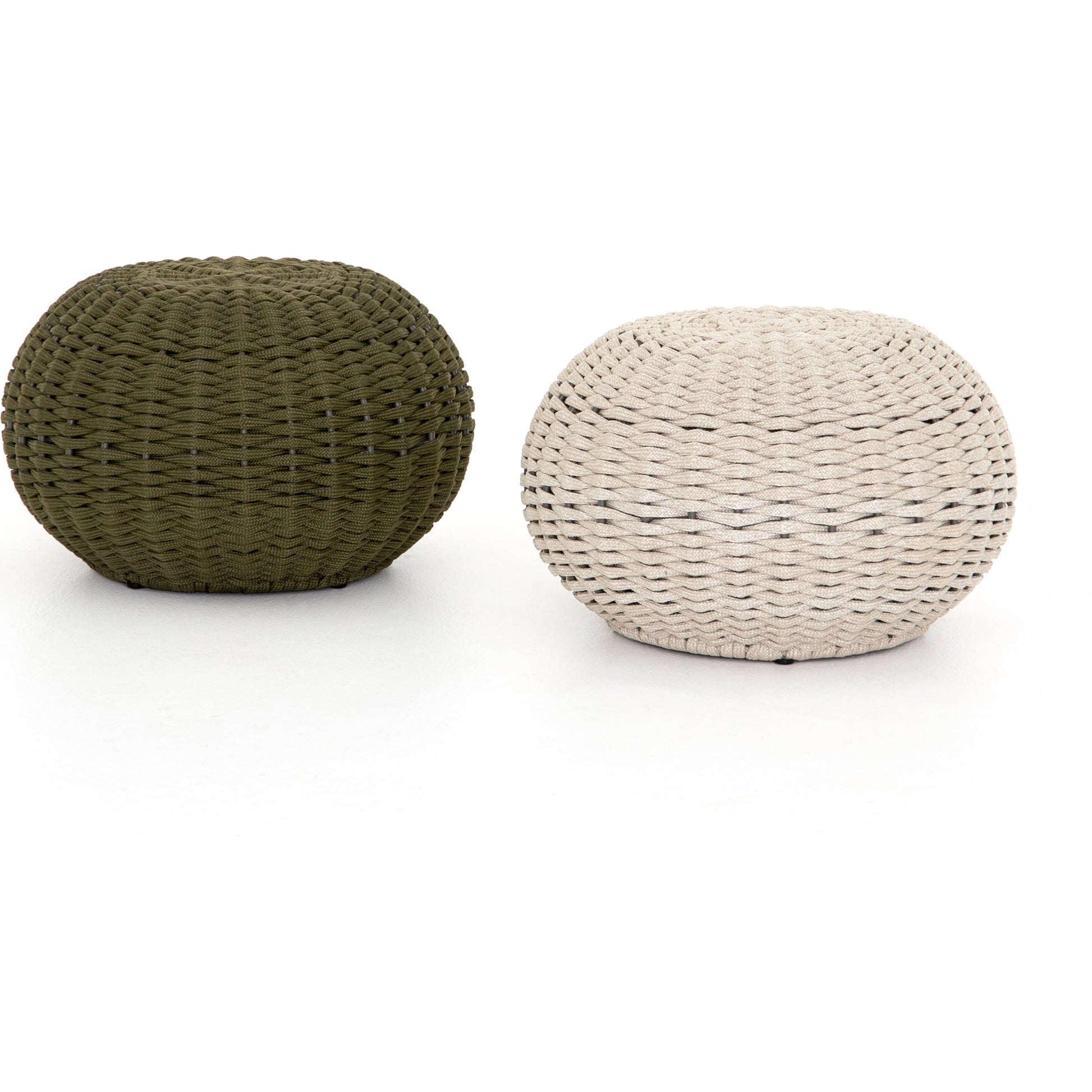 Phoenix Outdoor Accent Stool by Four Hands in vintage white. Made from 100% polyethylene, aluminum in a coastal style.