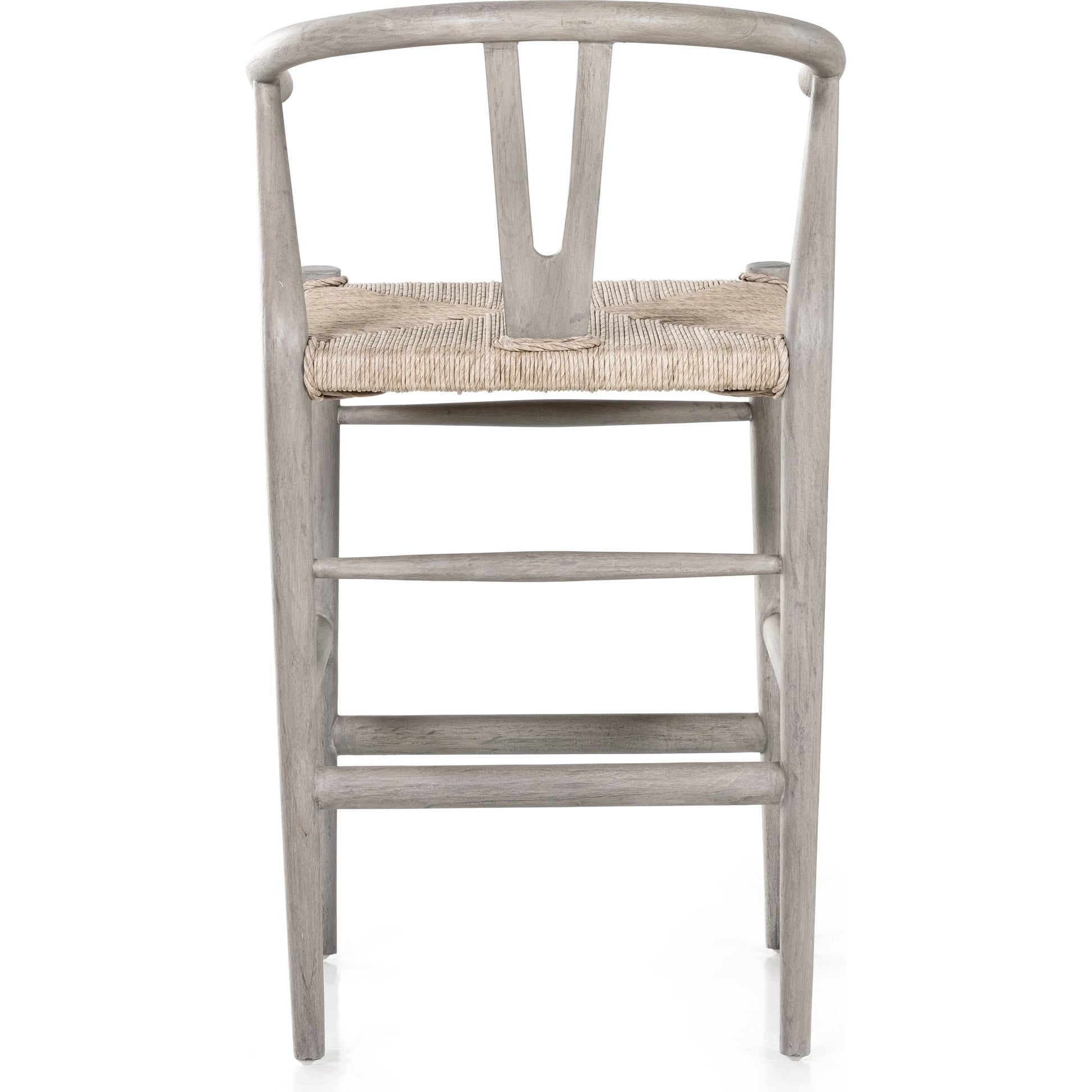 Muestra Counter Stool by Four Hands in vintage white, black teak. Made from solid teak, 100% polyethylene in a coastal style.