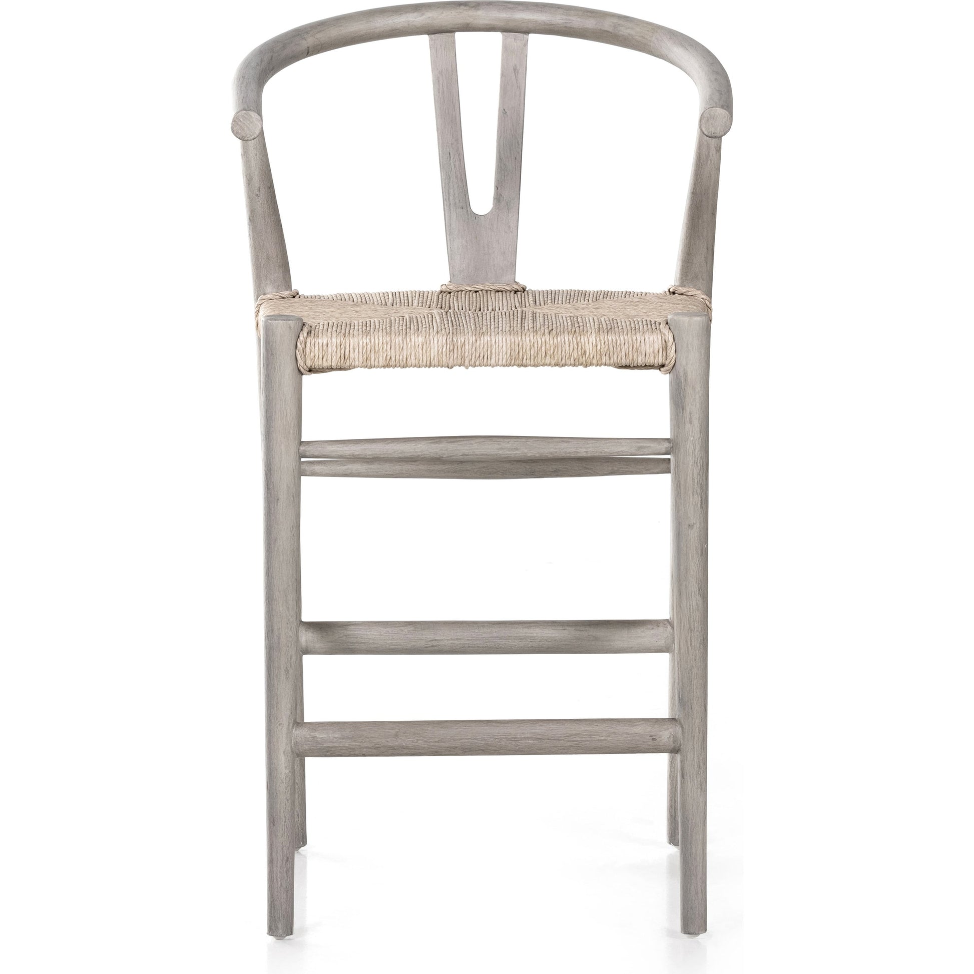Muestra Counter Stool by Four Hands in vintage white, black teak. Made from solid teak, 100% polyethylene in a coastal style.