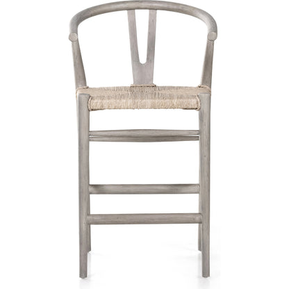 Muestra Counter Stool by Four Hands in vintage white, black teak. Made from solid teak, 100% polyethylene in a coastal style.