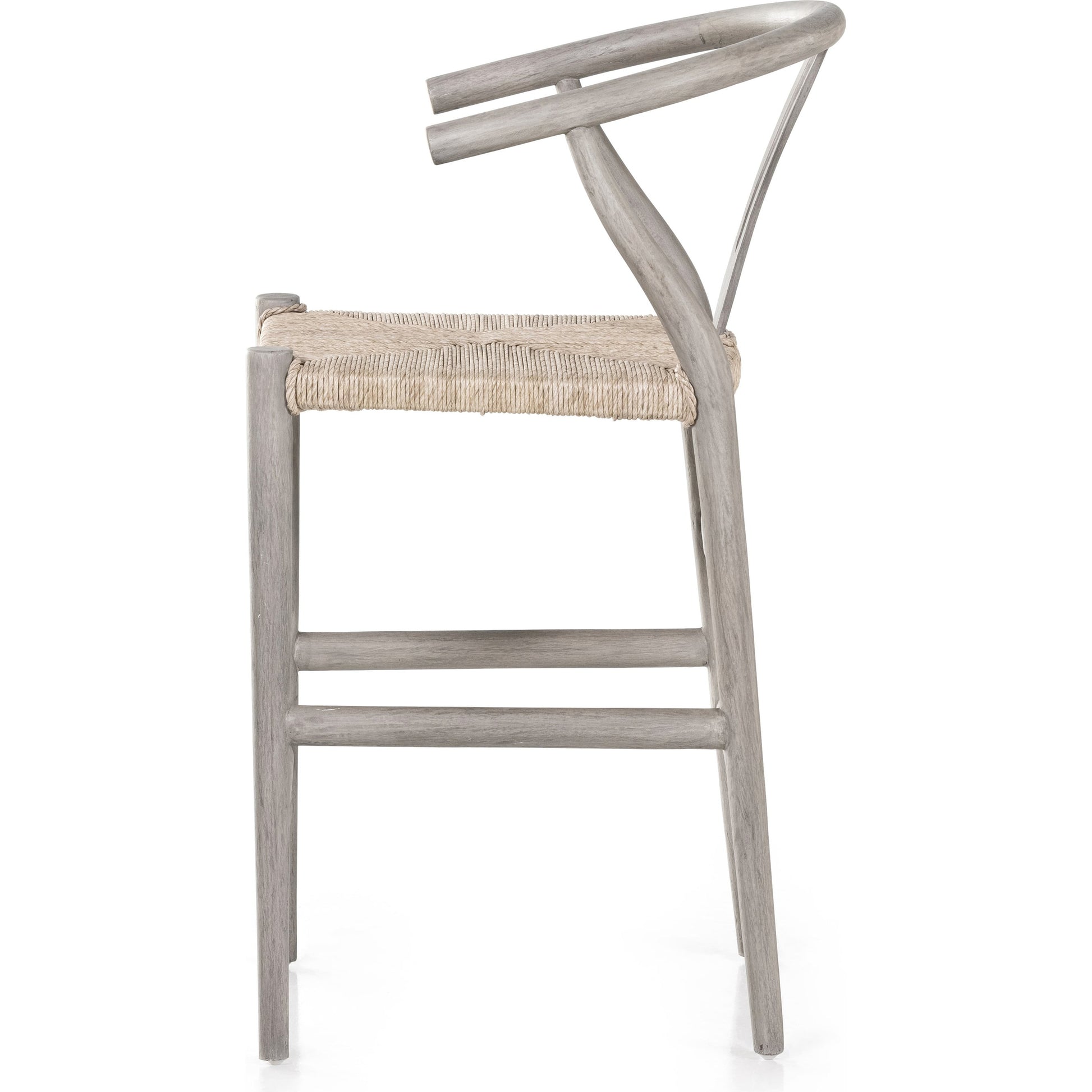 Muestra Counter Stool by Four Hands in vintage white, black teak. Made from solid teak, 100% polyethylene in a coastal style.