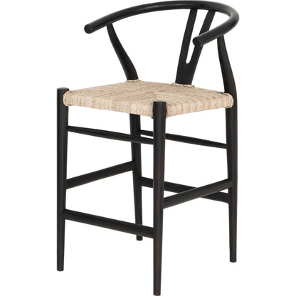 Muestra Counter Stool by Four Hands in vintage white, black teak. Made from solid teak, 100% polyethylene in a coastal style.