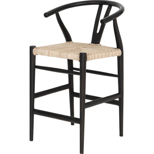 Muestra Counter Stool by Four Hands in vintage white, black teak. Made from solid teak, 100% polyethylene in a coastal style.
