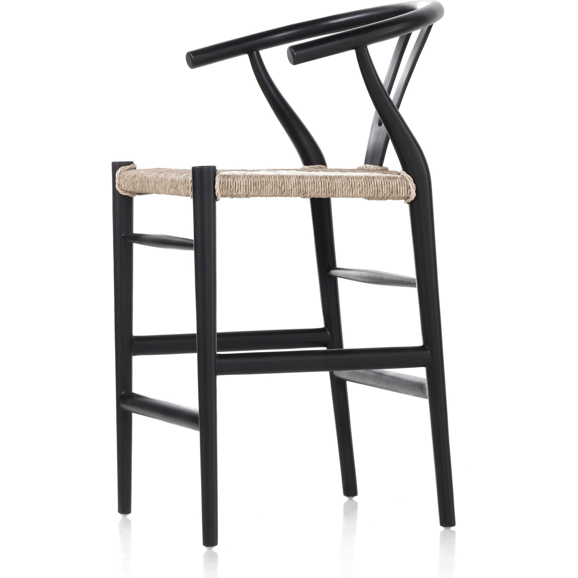 Muestra Counter Stool by Four Hands in vintage white, black teak. Made from solid teak, 100% polyethylene in a coastal style.