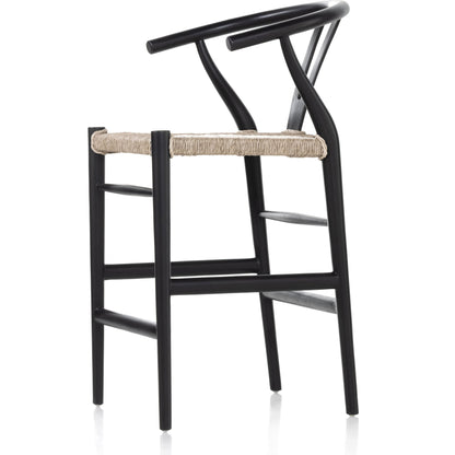 Muestra Counter Stool by Four Hands in vintage white, black teak. Made from solid teak, 100% polyethylene in a coastal style.