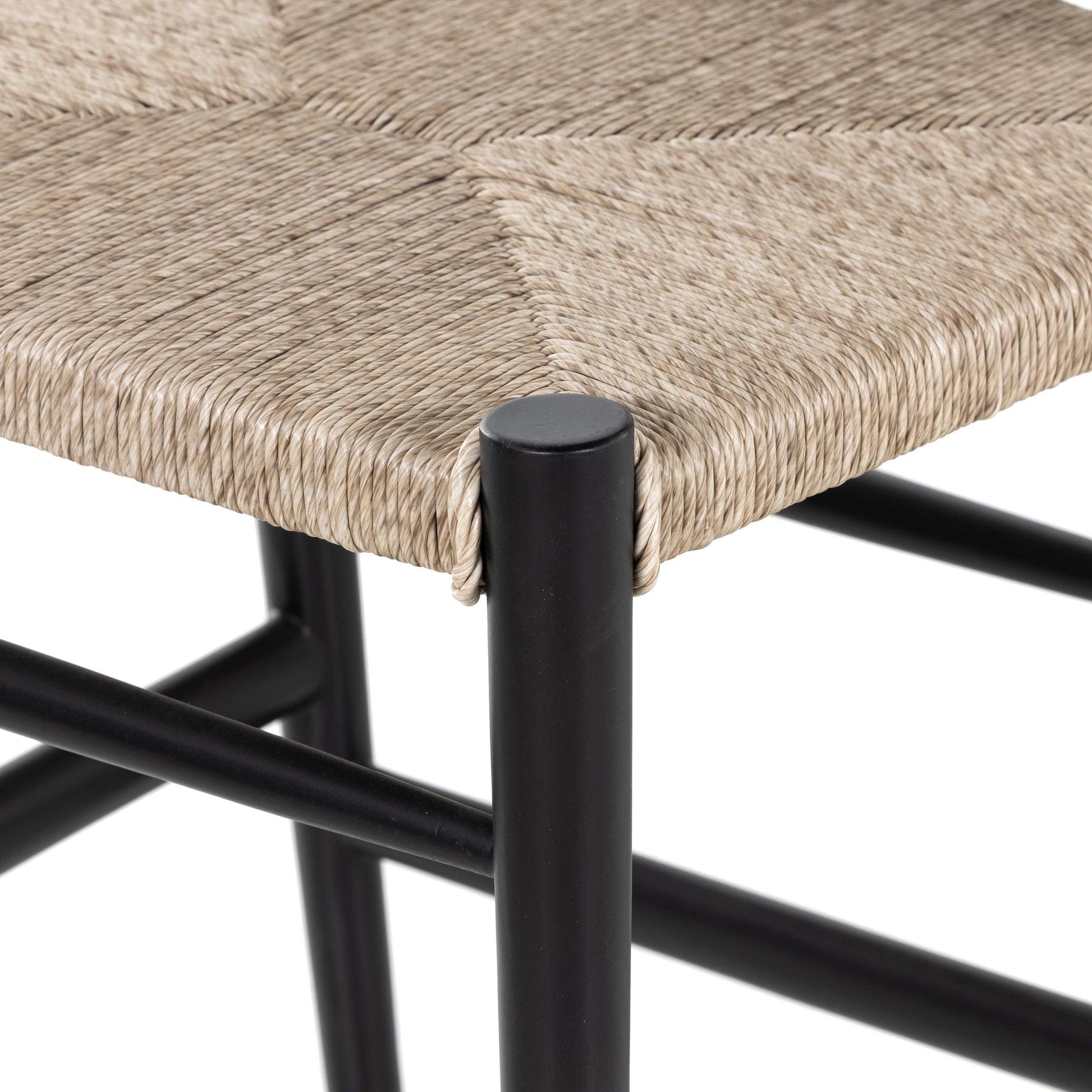 Muestra Counter Stool by Four Hands in vintage white, black teak. Made from solid teak, 100% polyethylene in a coastal style.