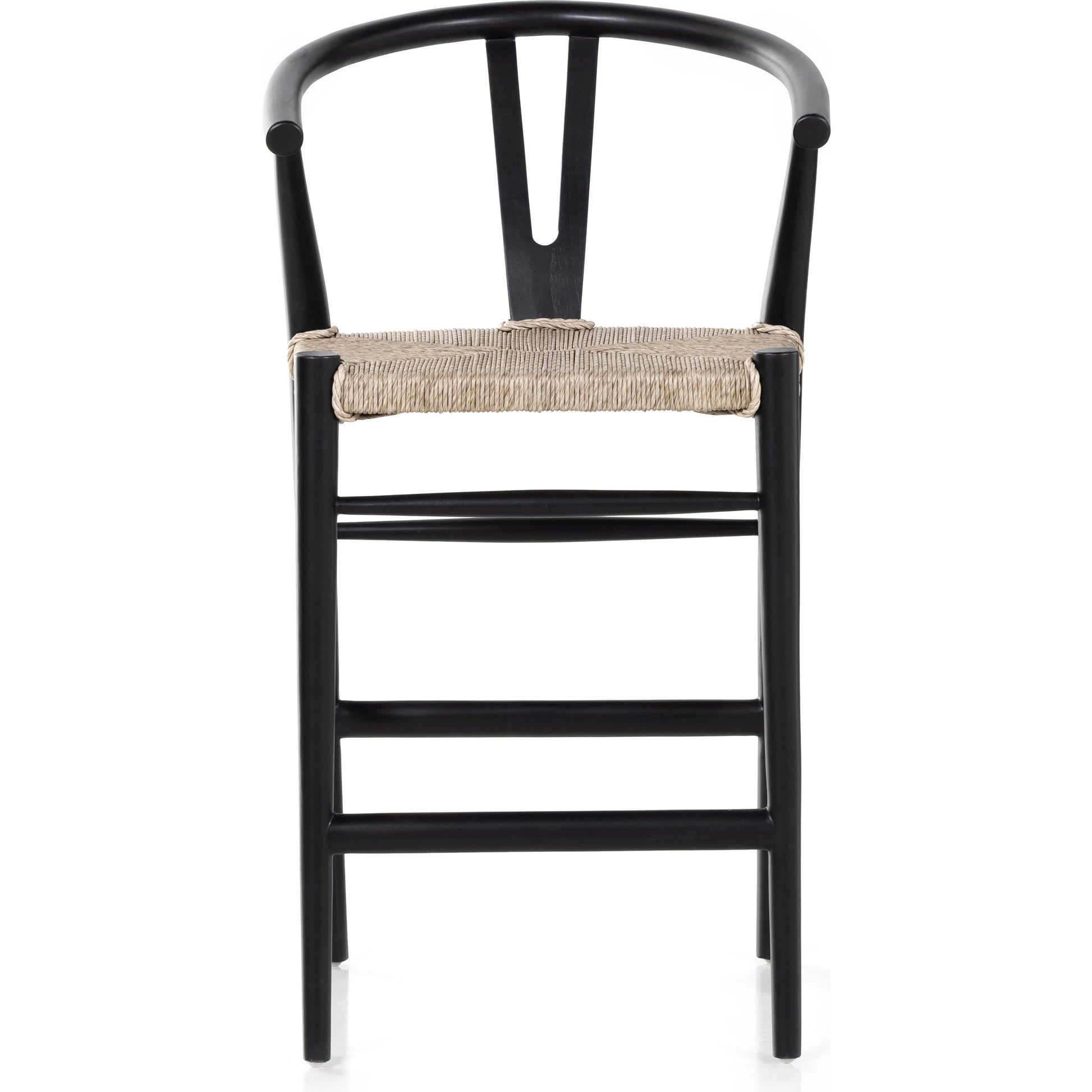 Muestra Counter Stool by Four Hands in vintage white, black teak. Made from solid teak, 100% polyethylene in a coastal style.