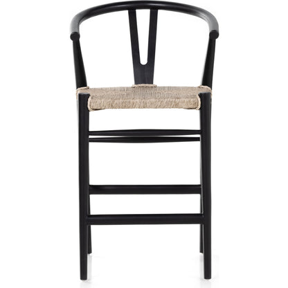 Muestra Counter Stool by Four Hands in vintage white, black teak. Made from solid teak, 100% polyethylene in a coastal style.