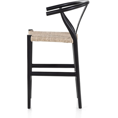 Muestra Counter Stool by Four Hands in vintage white, black teak. Made from solid teak, 100% polyethylene in a coastal style.