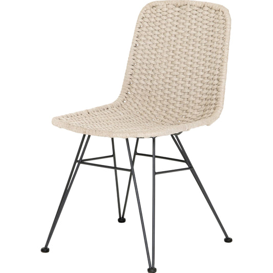 Dema Outdoor Dining Chair by Four Hands in natural rope, charcoal aluminum. Made from aluminum, 100% polypropylene in a coastal style.