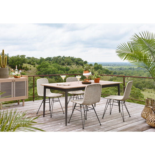 Dema Outdoor Dining Chair by Four Hands in natural rope, charcoal aluminum. Made from aluminum, 100% polypropylene in a coastal style.