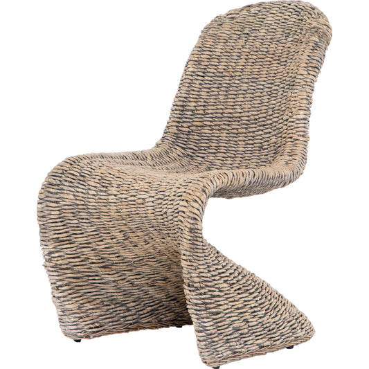 Portia Dining Chair by Four Hands in gray wash. Made from banana leaf, iron in a modern style.