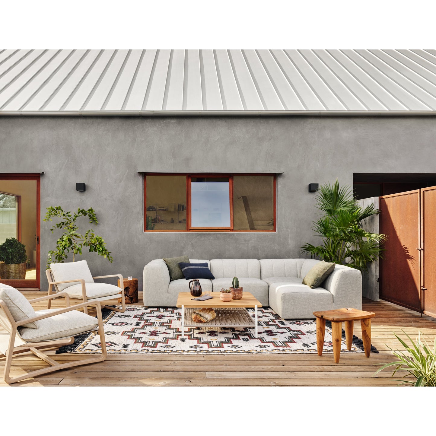 010 SR-810082 | Lifestyle | Zuri Stool by Four Hands in aged natural teak. Made from solid teak in a modern style.