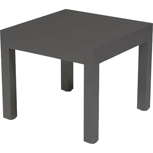 Vegas Outdoor End Table by Sunset West in graphite. Made from aluminum in a modern style.