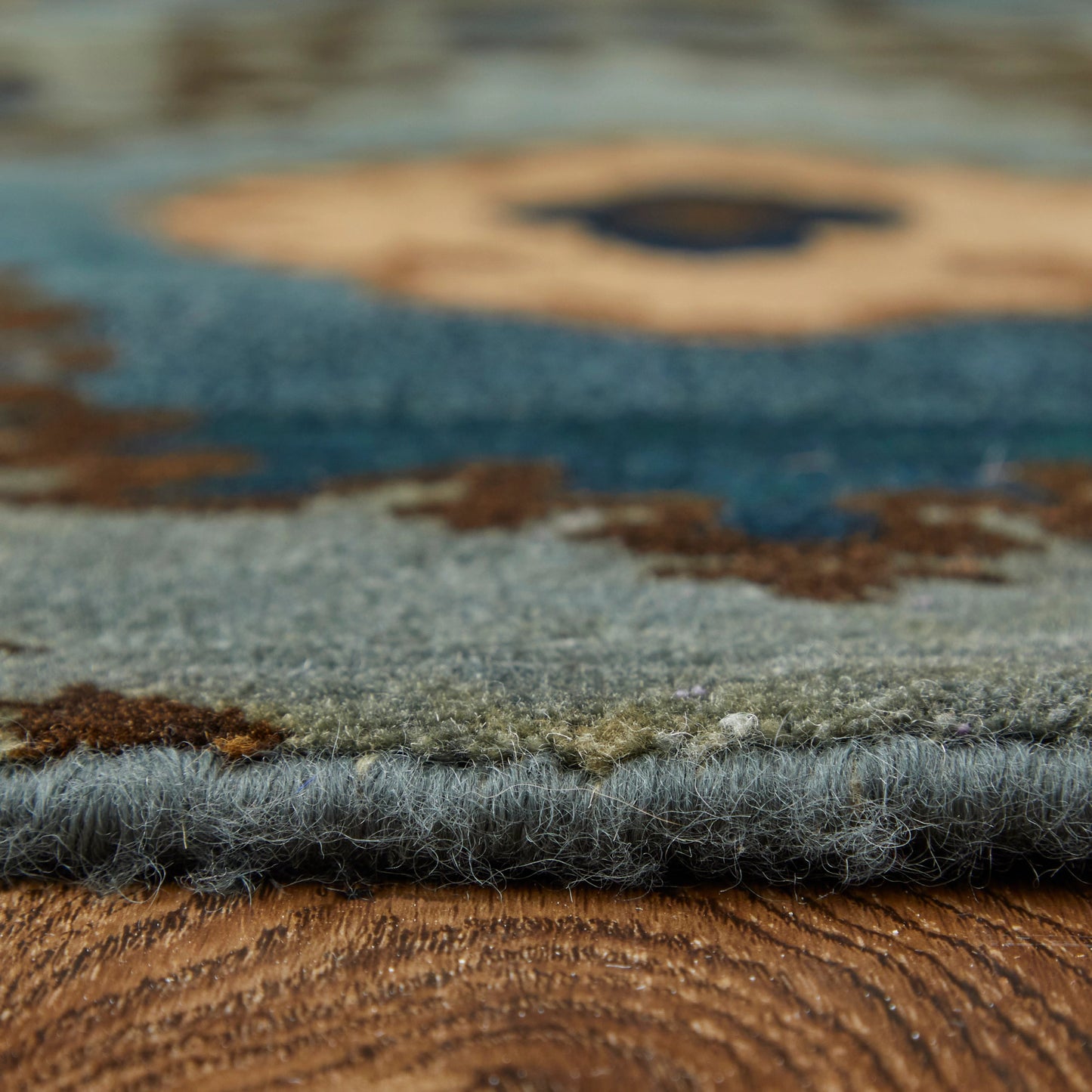 004 SI-1868467,SI-1868469,SI-2004637 | Closeup | Amzad Transitional Ikat Rug - 6116F by Feizy in blue, gray, tan. Made from wool in a unique style.