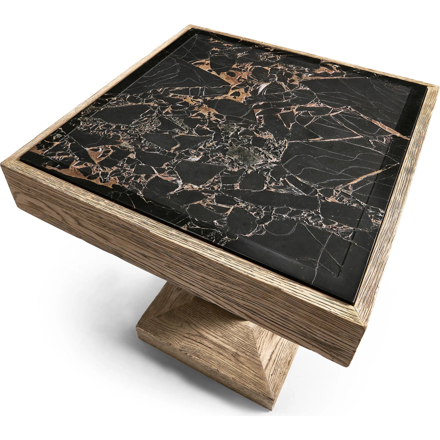 009 SI-2462591 | Closeup | Echo Canyon Square Marble Side Table by Jonathan Charles in faded oak. Made from oak veneer in a cottage & farmhouse style.