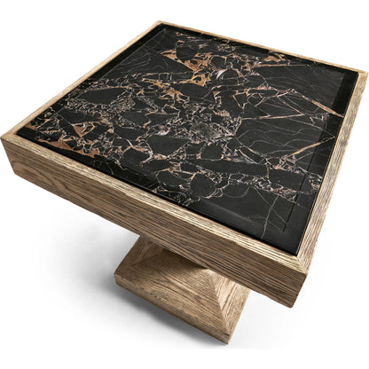 Echo Canyon Square Marble Side Table by Jonathan Charles in faded oak. Made from oak veneer in a cottage & farmhouse style.