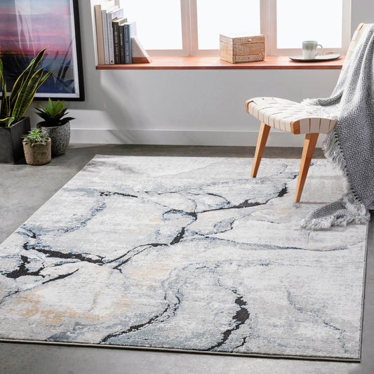 Jolie Rug - 6781 by Livabliss in medium gray, tan, light gray, ivory, charcoal, dark blue. Made from unique in