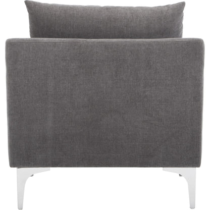 Paris Armchair by Moe's Home Collection in blue. Made from upholstery: 100% polyester, pine, plywood frame, webbing support, steel legs, foam in a transitional style.