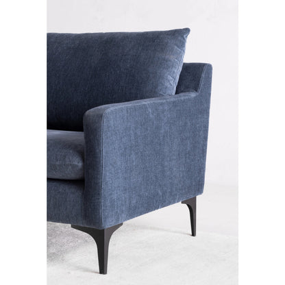 Paris Armchair by Moe's Home Collection in blue. Made from upholstery: 100% polyester, pine, plywood frame, webbing support, steel legs, foam in a transitional style.