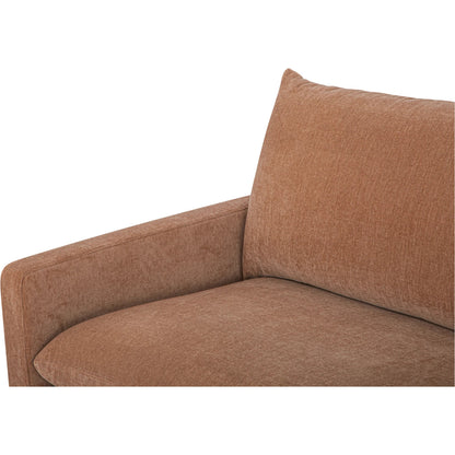 Paris Sofa Heritage by Moe's Home Collection in pink. Made from 100% polyester, black steel leg, solid beech, plywood frame, foam, fiber seat in a transitional style.