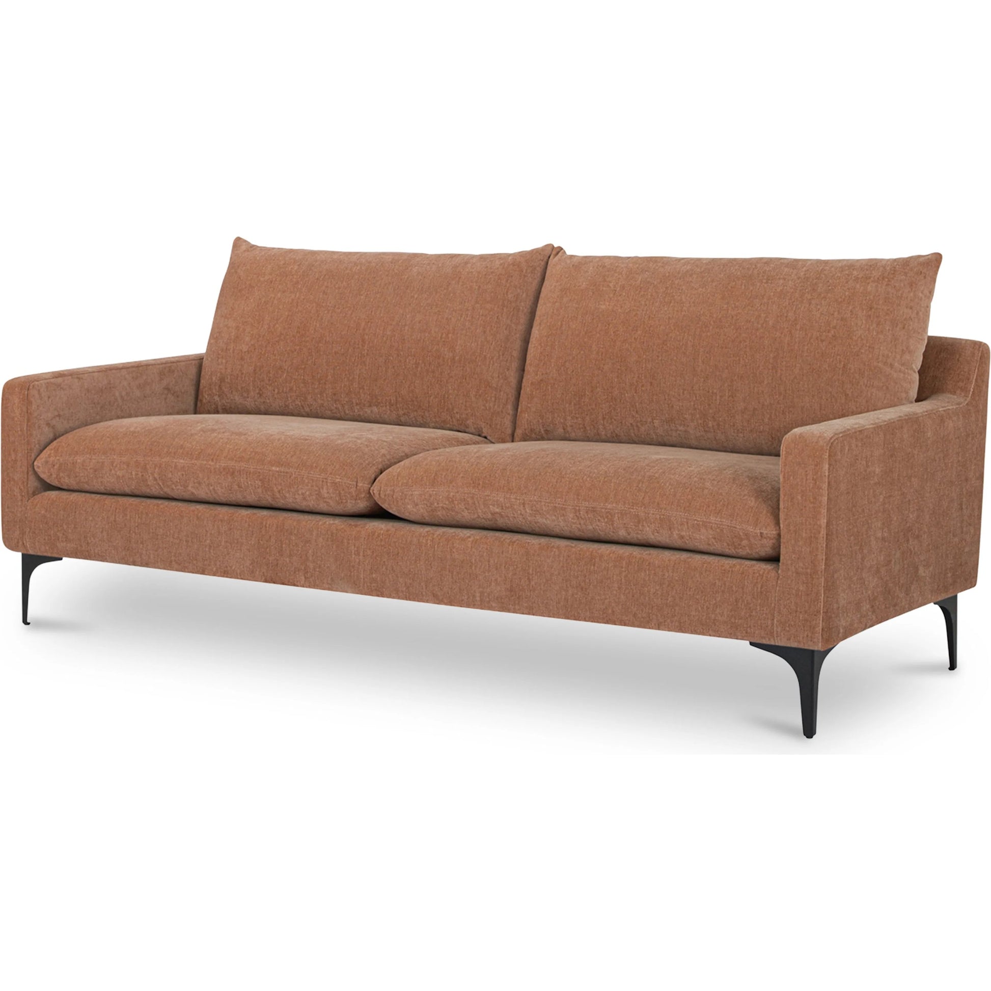 Paris Sofa Heritage by Moe's Home Collection in pink. Made from 100% polyester, black steel leg, solid beech, plywood frame, foam, fiber seat in a transitional style.