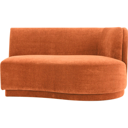 Yoon Chaise by Moe's Home Collection in fired rust. Made from upholstery: 100% polyester, fsc wood 100% on frame, webbing, coil spring support, high resilience fire retardant foam, fiber fill in a unique style.