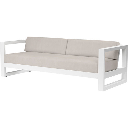 Newport Outdoor Sofa by Sunset West in whites/creams/beiges. Made from aluminum in a modern style.