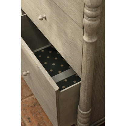 Morris Dresser by Jonathan Charles in grey and greyed oak. Made from oak, oak veneer, aluminum, sycamore veneer in a traditional style.