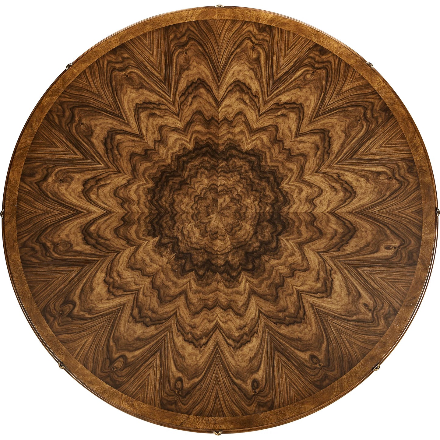 004 SI-2334510 | Additional Silo | Viceroy Round Dining Table by Jonathan Charles in brown and santos brown, antique brass. Made from mahogany, cerejeira veneers, santos rosewood crown veneers, brass in a traditional style.