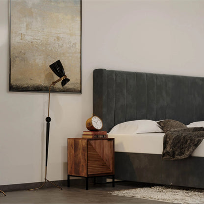 Nikita Nightstand by LH Imports in pecan and pecan, black. Made from mango wood, iron base in a unique style.