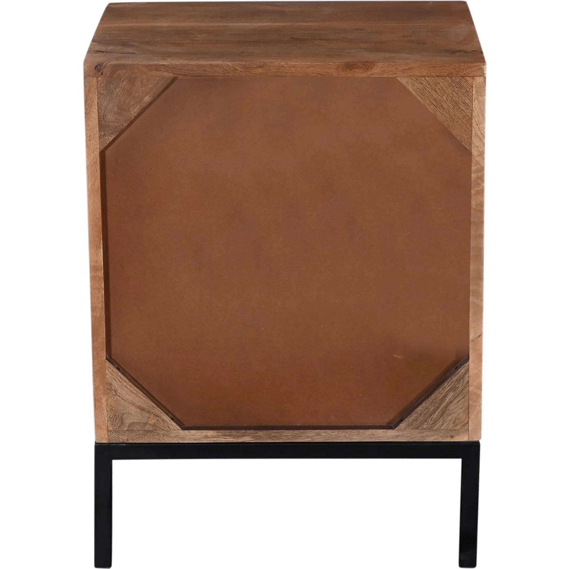 Nikita Nightstand by LH Imports in pecan and pecan, black. Made from mango wood, iron base in a unique style.